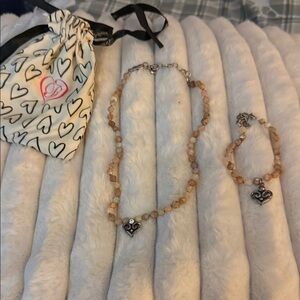 Brighton Tan and Silver Heart Charm Necklace Set